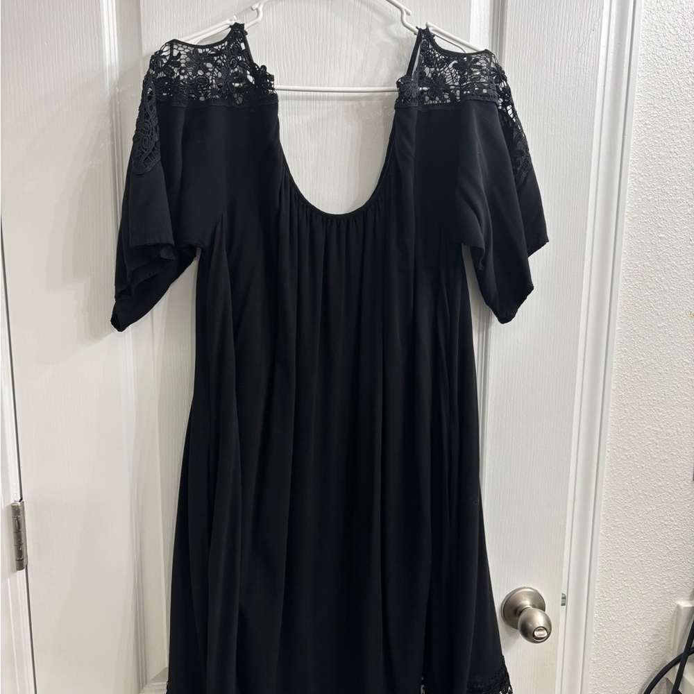 Cato Black Lace Detail Off the Shoulder Dress
